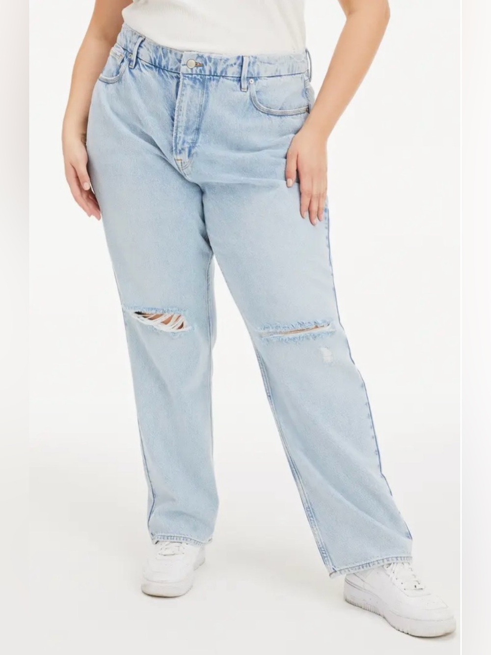 NWT Good American 90’s Straight Light Blue Distressed Jeans